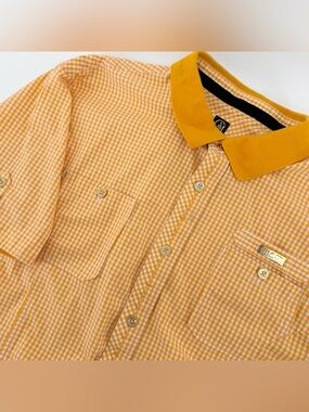 Cavi Men 4XL Shirt Short Sleeve Orange White Gingham Plaid Urban Streetwear Flaw